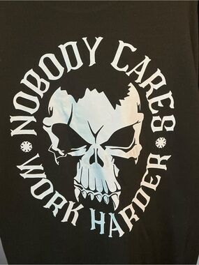 Nobody Cares Work Harder Skull Graphic T-Shirt Men’s XL Black Cotton Tee
